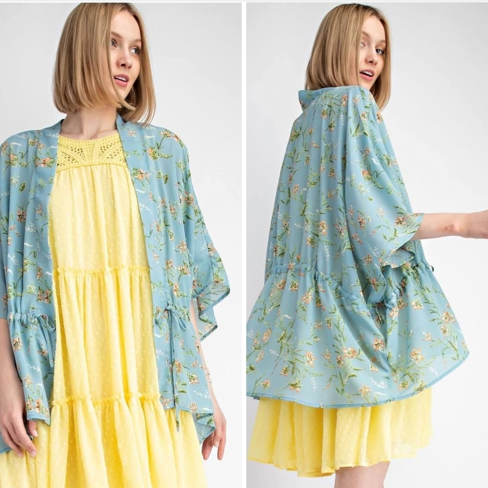 Floral Blue Kimono Cardigan
